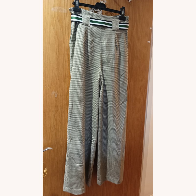 River Island Petite High-Waisted Wide-Leg Trousers – Grey Check – UK 10 – New With Tag