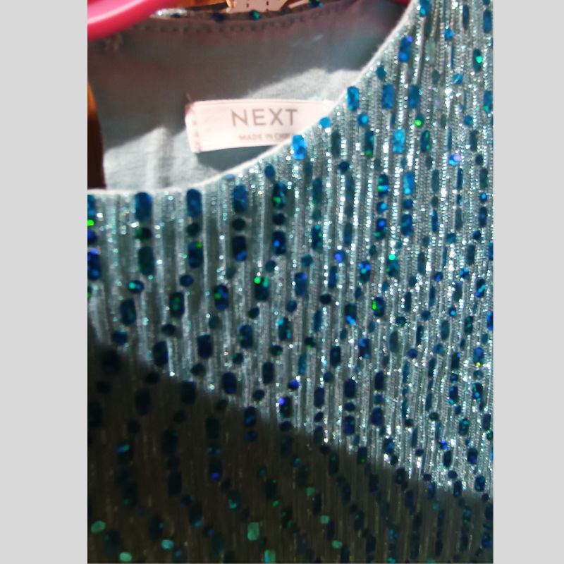 Next Girls Dress Age 6 Years Blue Shimmer Party Occasion-Good Condition - Image 4