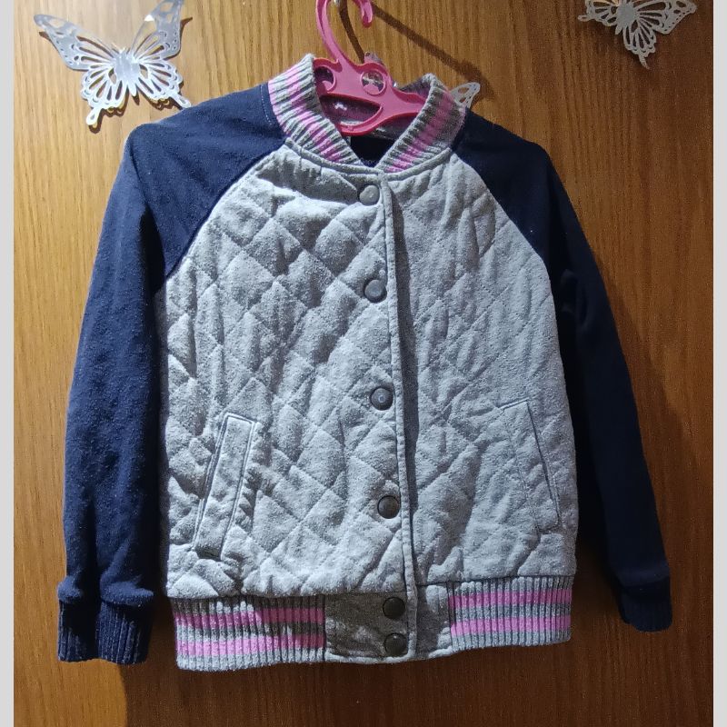 GapKids Girls Jacket Coat Size 6-7 Years Grey Navy-Good Condition